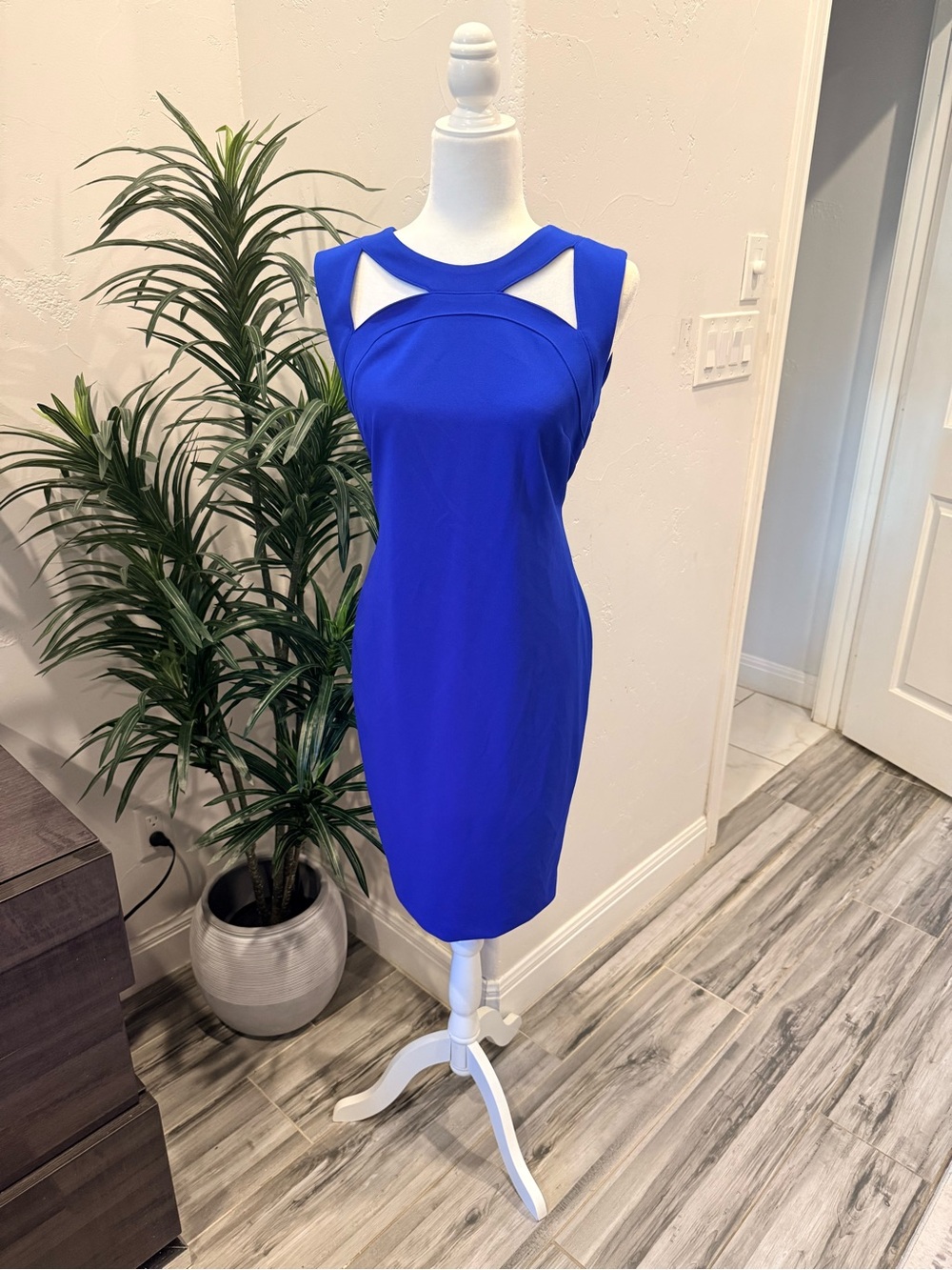 Calvin Klein Sleeveless Cutout Sheath Dress in Royal Blue